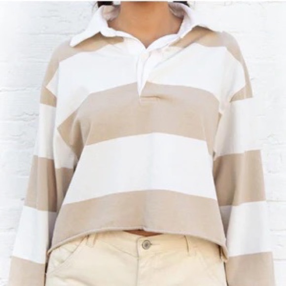 Brandy Melville Striped Cropped Collar Top - Picture 1 of 3